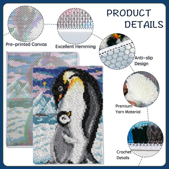 YP Latch Hook Kits for Adults DIY Rug Crafts Arts Carpet for Home Decoration Festival Gifts,20.5" X 14.5"（Penguin） - Image 3
